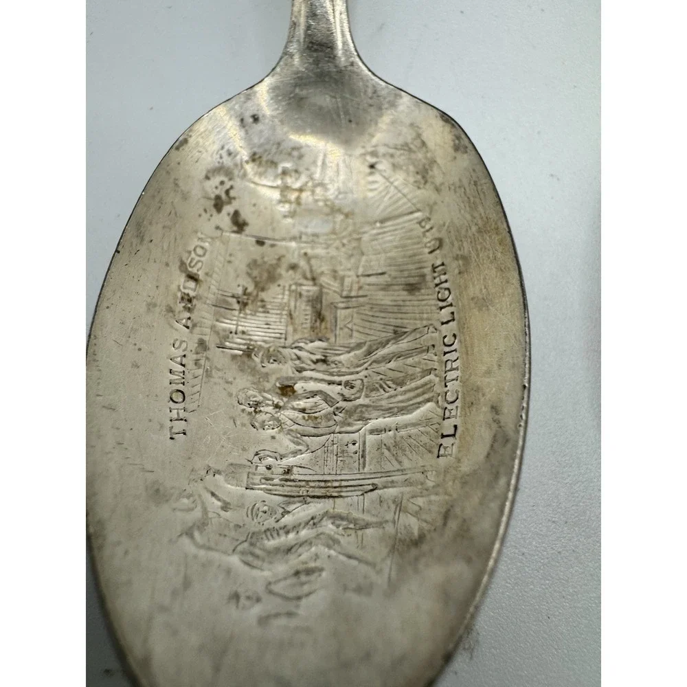 Vintage Souvenir Spoon Lot 4pc Thomas Edison 1939 NY Worlds Fair Wm Rogers Reed